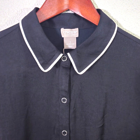 Chico’s Black Label Shirt Dress Medium Dark Romantic Minimalism Black - Picture 4 of 9